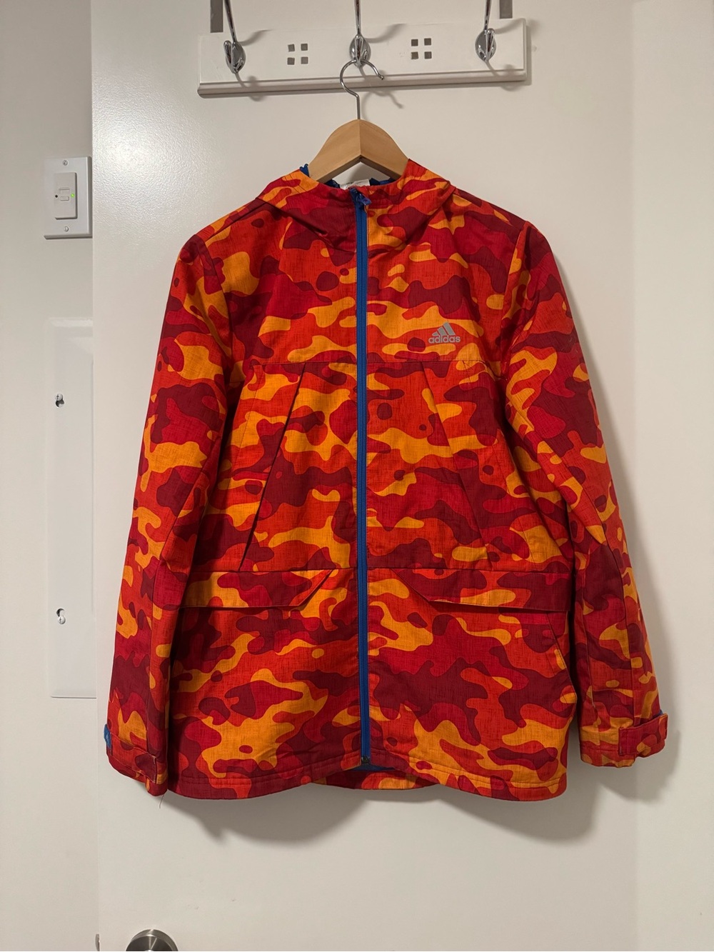 Adidas Orange Red Camo Hooded Windbreaker Jacket Youth 13–14 / Size 164